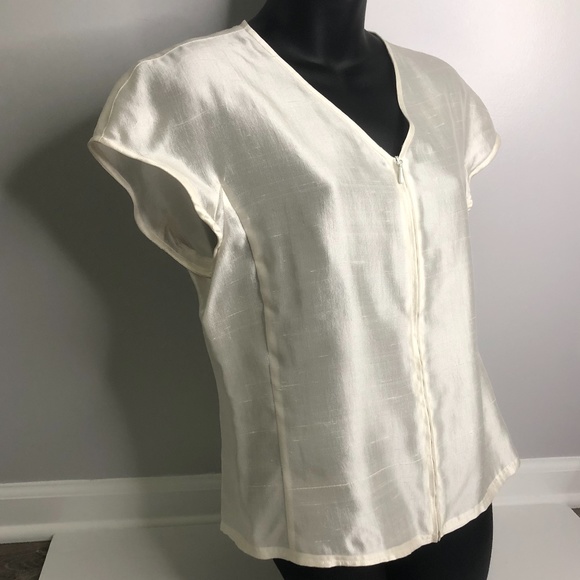 Giorgio Armani Ivory Silk Zip Front Top
